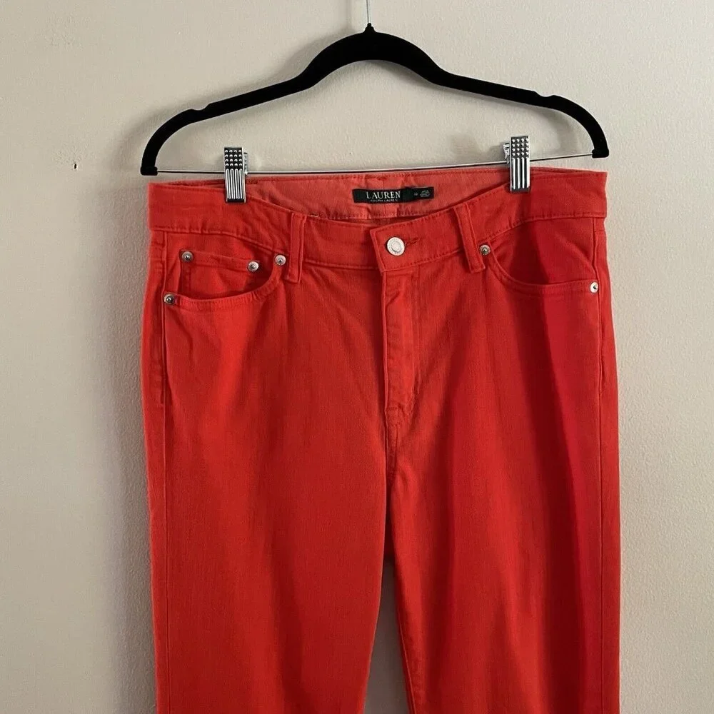 Lauren Ralph Lauren Women 10 Orange Denim Stretch Premier Skinny Ankle Jeans